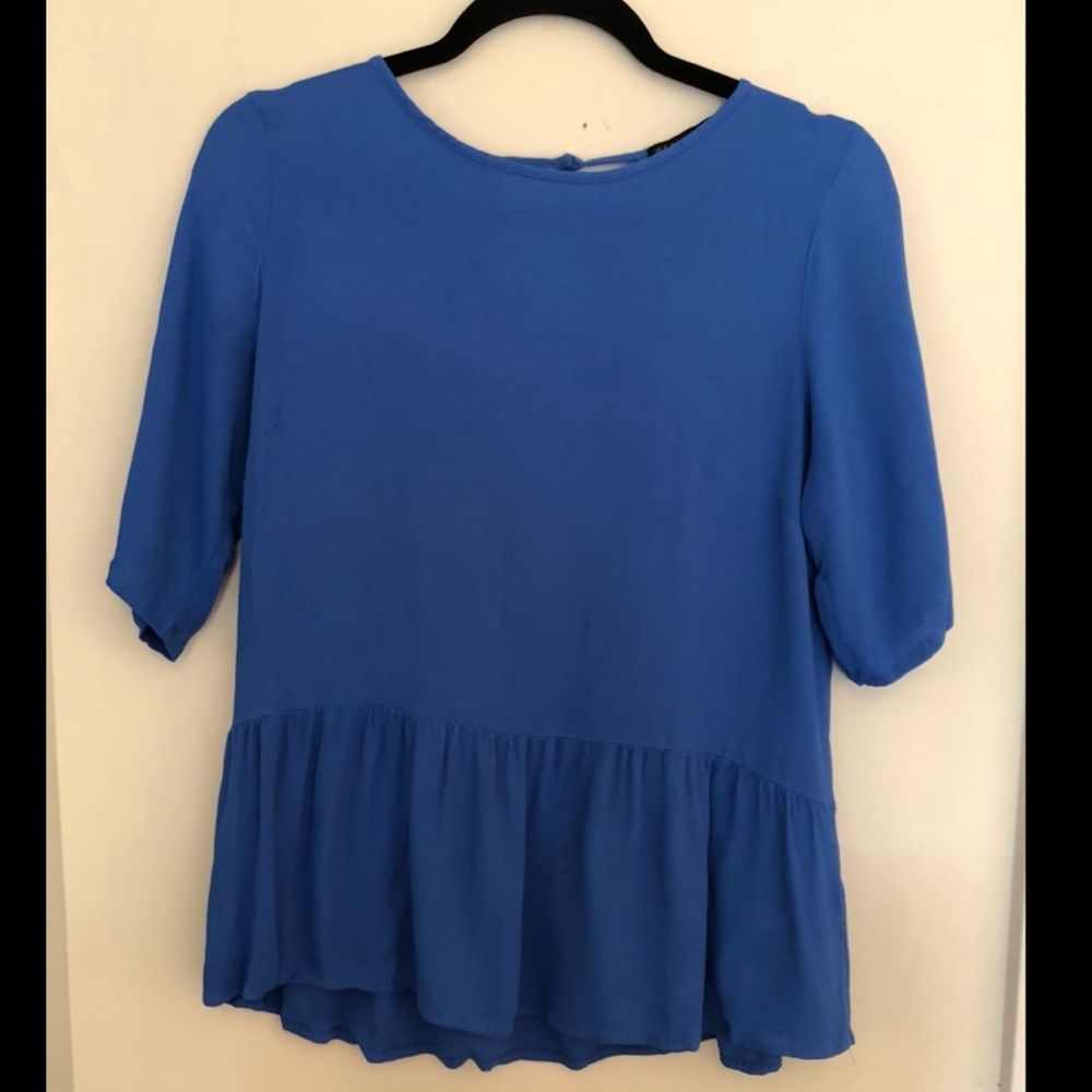 ZARA Cobalt Blue Blouse with Ruffle Hem - Medium